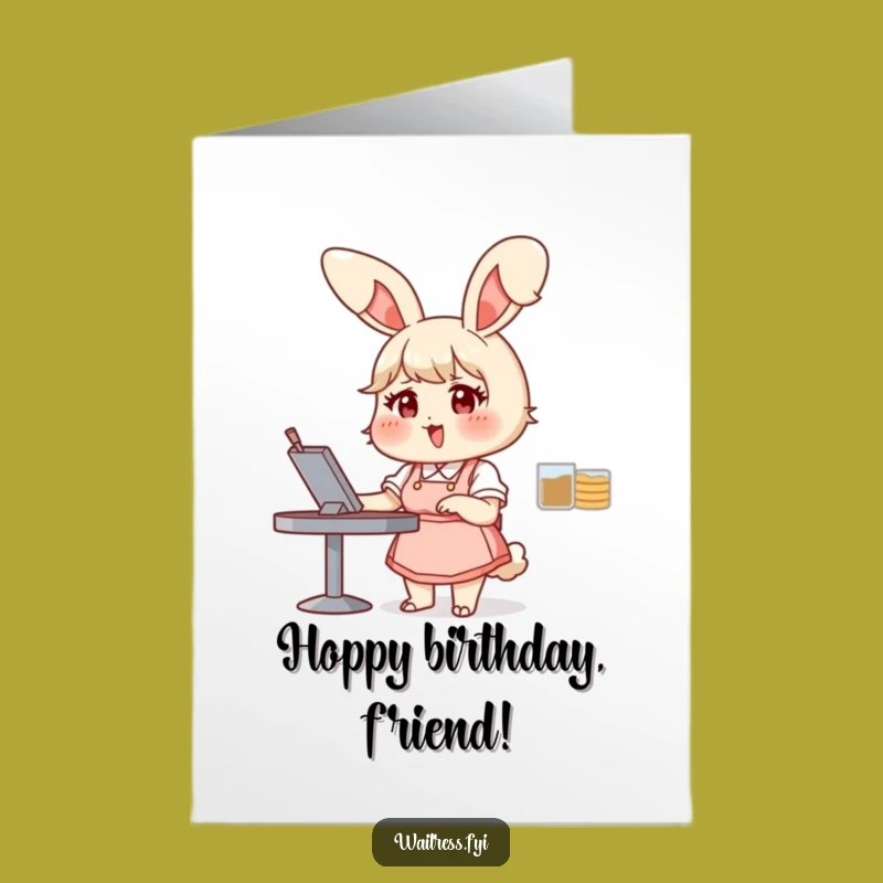 Joyful Free Printable Birthday Card: Bunny Waitress - Hilarious Downloadable for Fun!