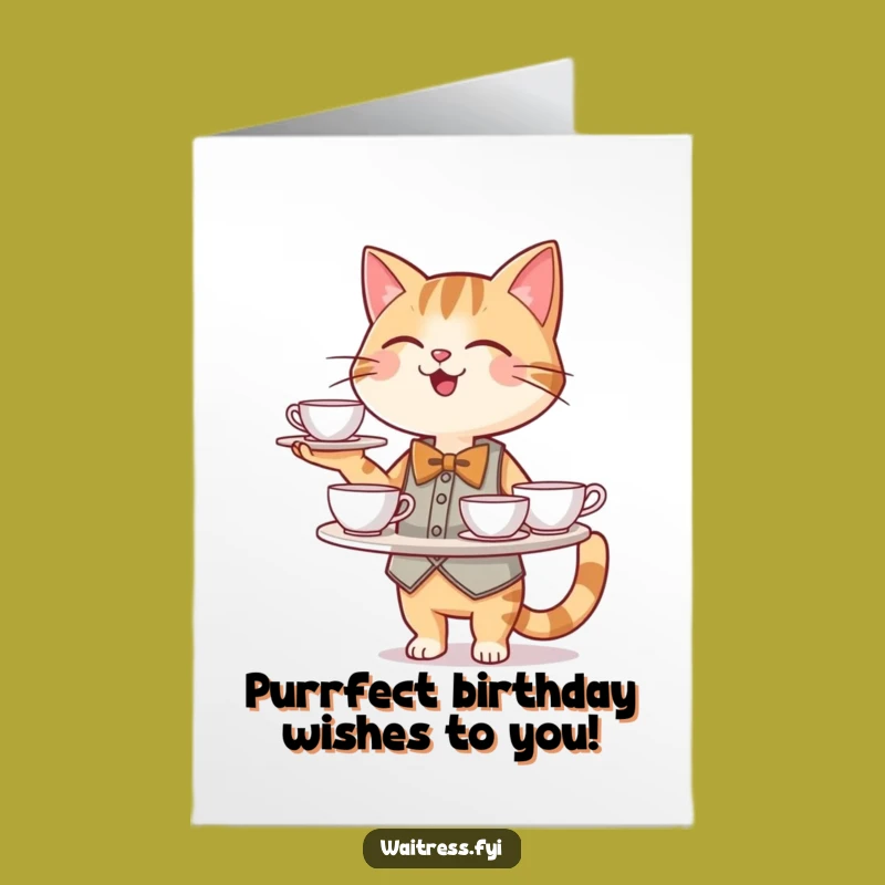 Free Printable Birthday Card: Cat Waiter's Tea Party - Funny Downloadable!
