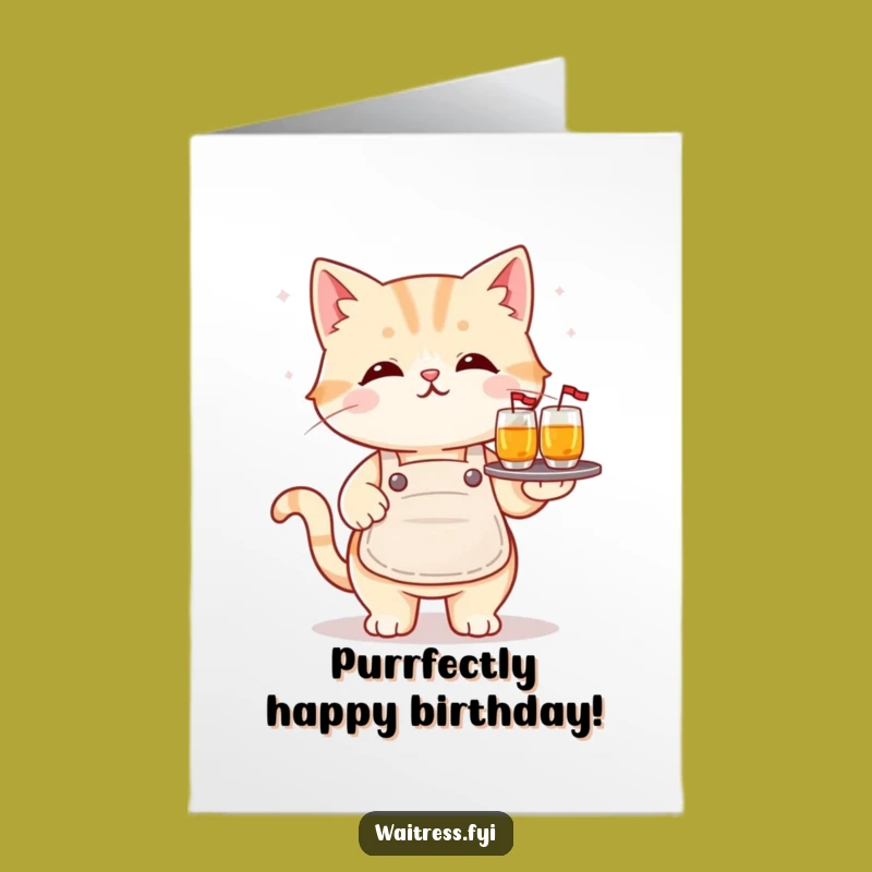 Funny Free Printable Birthday Card: Kawaii Cat Waiter - Hilarious Downloadable Gift!