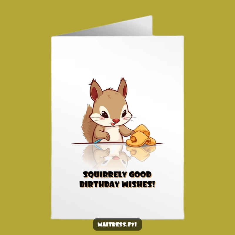 Free Printable Birthday Card: Funny Squirrel Cleaning Table, Hilarious Downloadable Gift