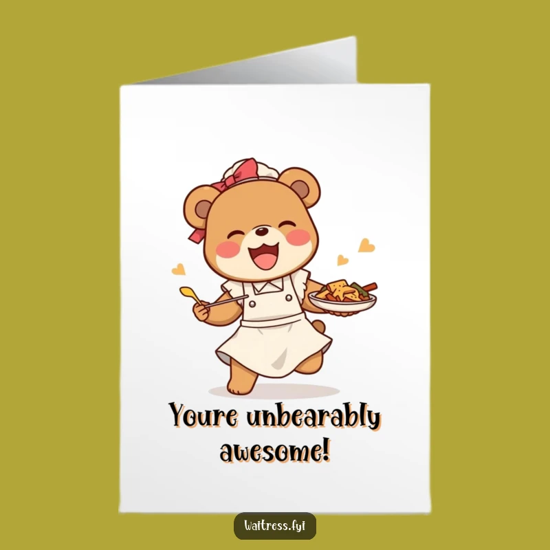Congrats Free Printable Card: Bear Waitress Saves the Day, DIY Downloadable Success