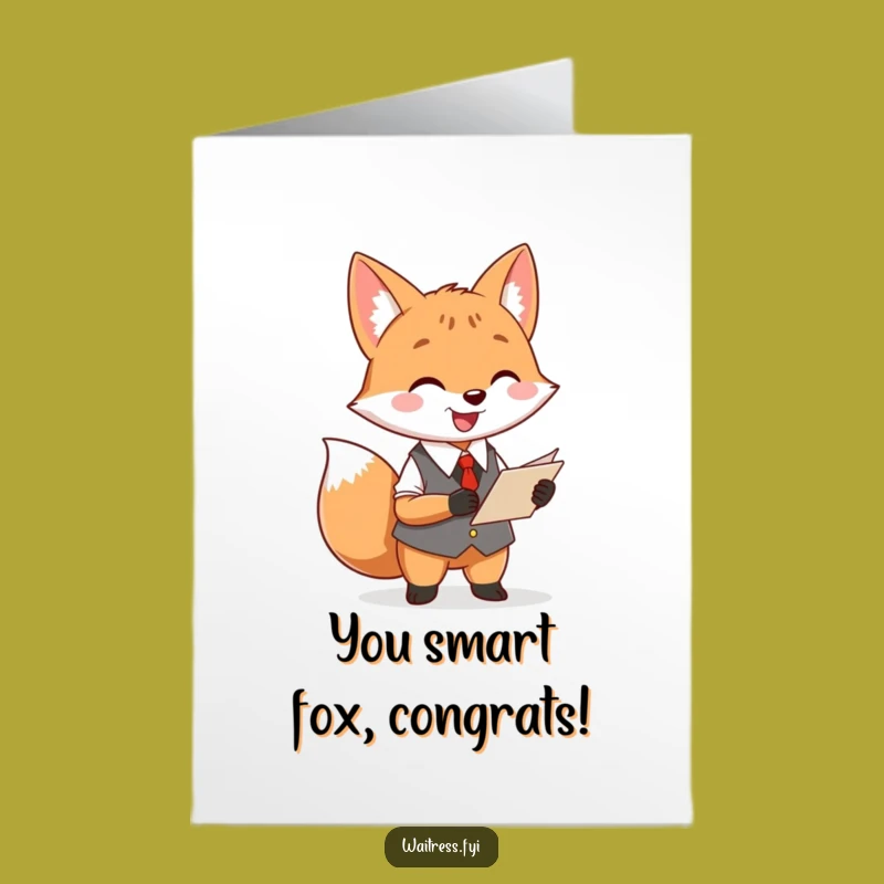 Congrats Free Printable Card: Fox Waiter, Order Up!, DIY Downloadable Success