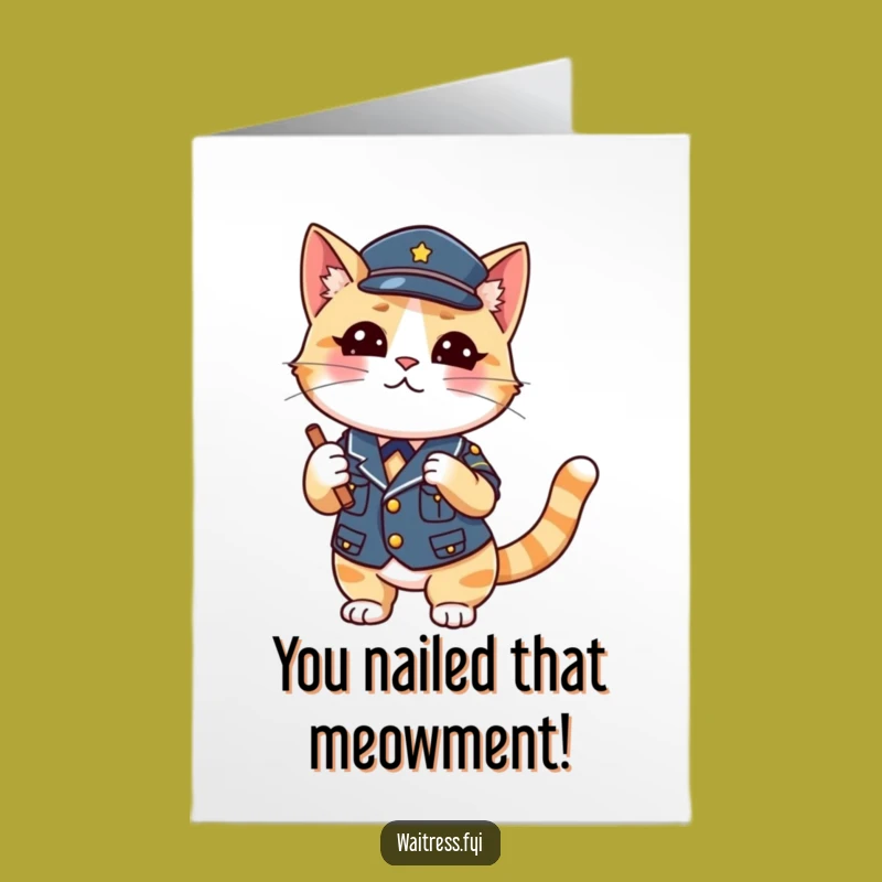 Free Printable Congrats Card: Cat Waiter Wink Celebration Downloadable