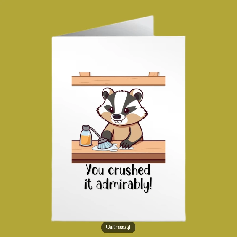 Free Printable Congrats Card: Determined Badger Wiping Success Downloadable Gift