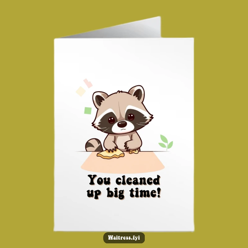 Free Printable Congrats Card: Kawaii Raccoon Wipes Away Doubts, Funny Downloadable Success