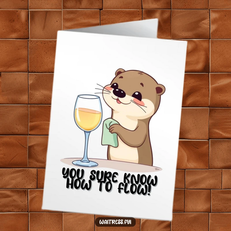 Funny Free Printable Congratulations Card: A happy otter polishing a wine glass, symbolizing a toast to success and celebration.