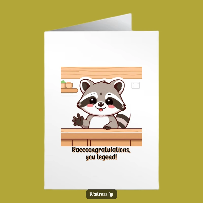 Free Printable Congratulations Card: Raccoon Counter Wave, Funny Downloadable Cheer