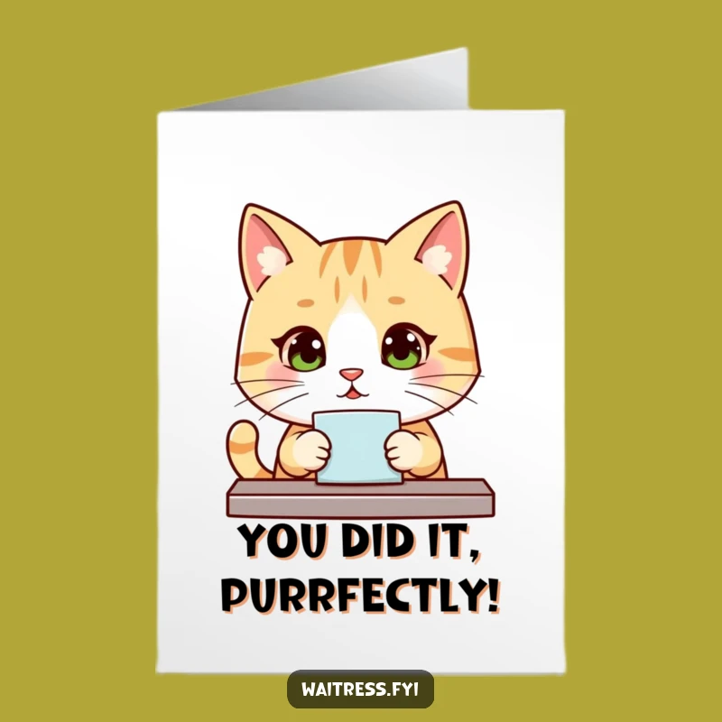 Free Printable Congrats Card: Kawaii Cat Serves Up Success!