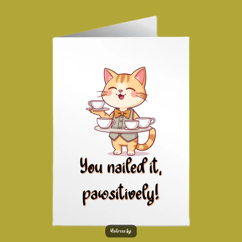 Free Printable Congrats Card: Cat Waiter's Toast - Humorous Download!