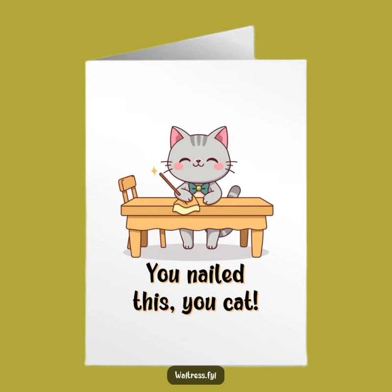 Free Printable Grey Cat Congrats Card: Dapper & Funny Greeting for Wins