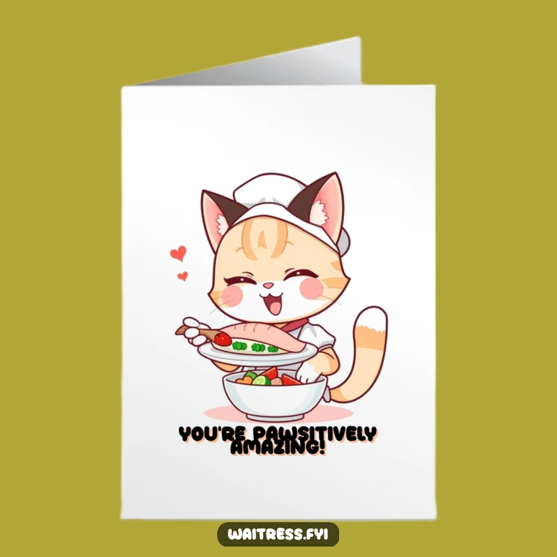 Free Printable Funny Cat Waitress Congrats Card - Winking Kitty Downloadable Gift