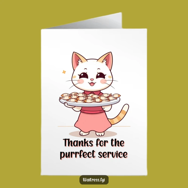 Free Printable Cat Waitress Thank You Card: Funny Downloadable Fish Art