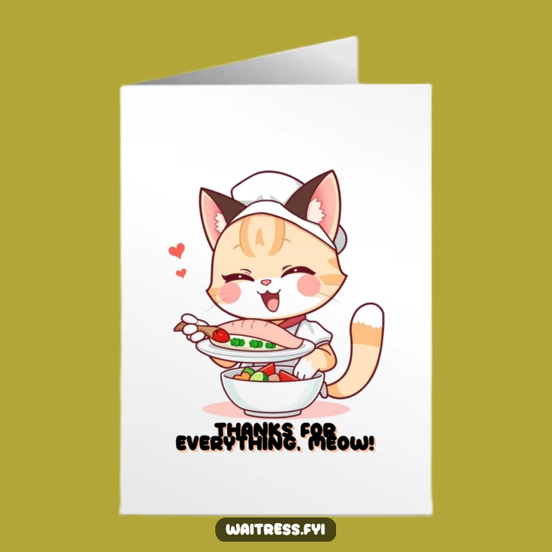 Free Printable Funny Cat Waitress Thank You Card - Winking Kitty Downloadable Gift