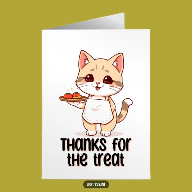Free Printable Thank You Card: Adorable Kawaii Cat Waiter Expresses Gratitude