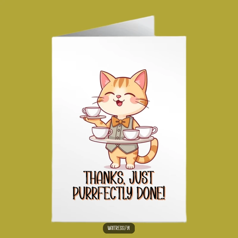 Free Printable Thank You Card: Cat Waiter's Service - Funny Downloadable!