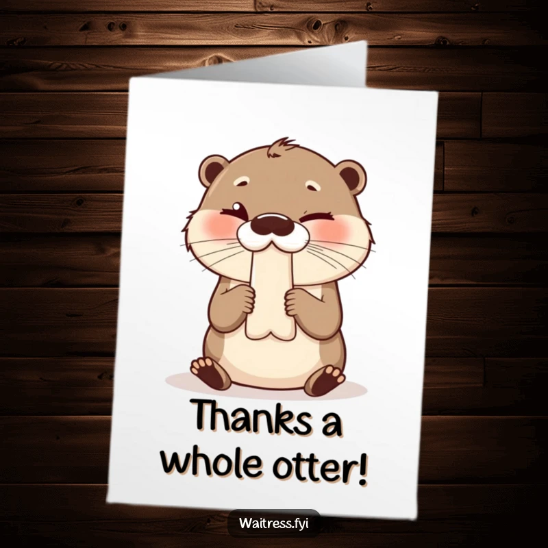 Funny Free Printable Thank You Card: Giggling otter winks while presenting a bill, humorously thanking you.