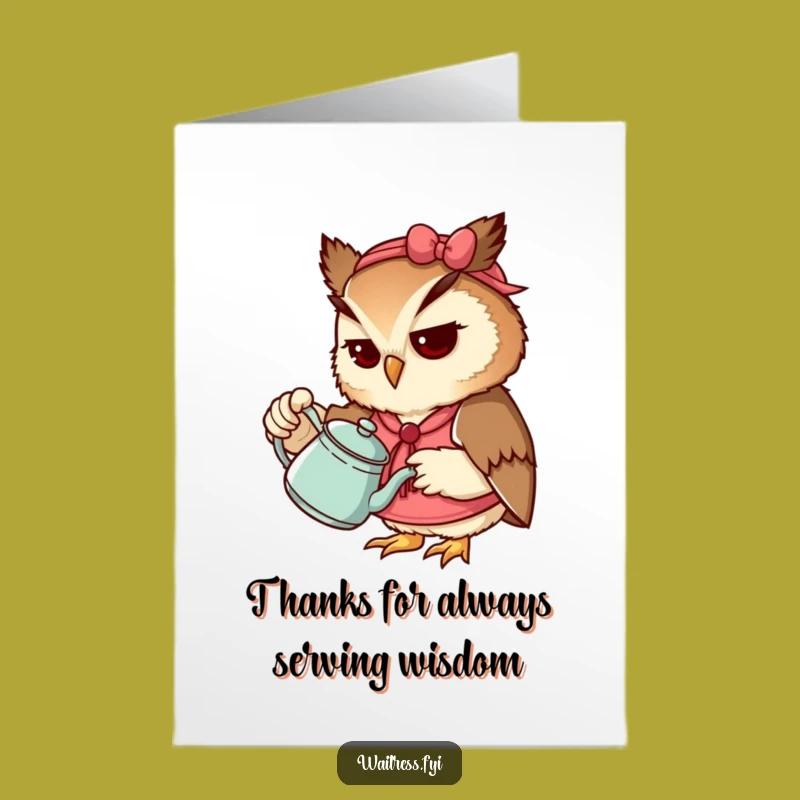 Free Printable Thank You Card: Owl Waitress Tea Gratitude Downloadable