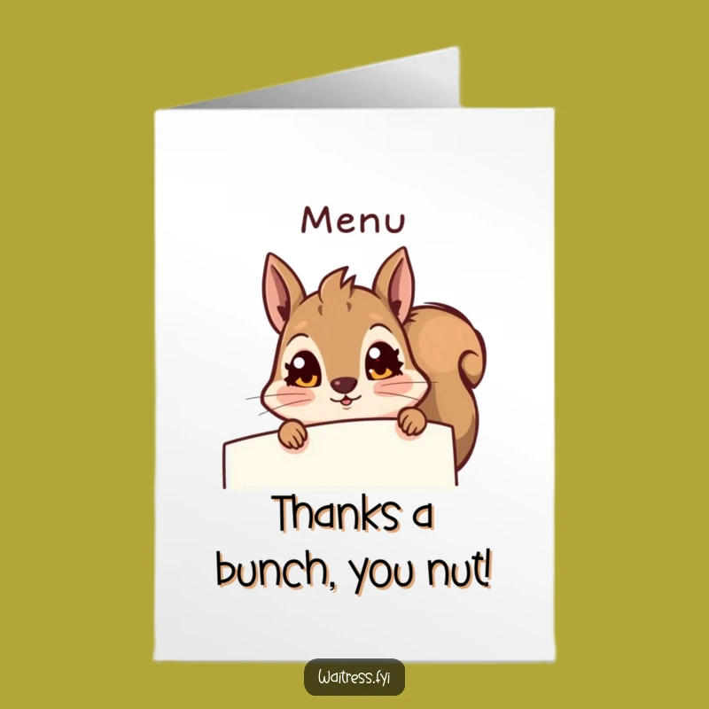 Free Printable Thank You Card: Amused Squirrel Behind Menu, Funny Downloadable Thanks