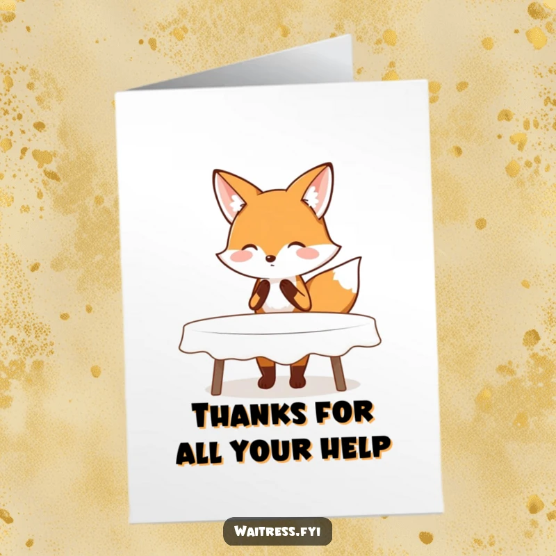 Free Printable Thank You Card: A blushing fox bows politely with a curtsy, conveying sincere thanks for a favor.