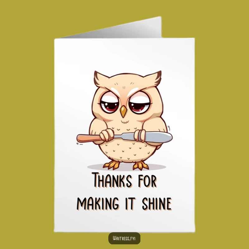 Free Printable Thank You Card: Kawaii Owl Polishes Thanks with Diligence