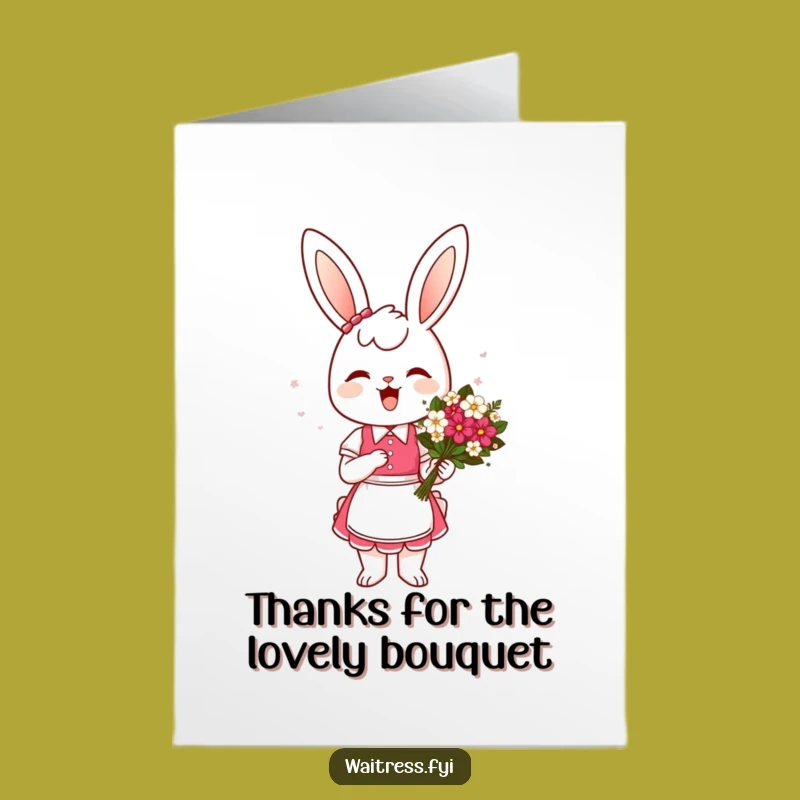 Free Printable Bunny Waitress Thank You Card: Funny Downloadable Floral Art