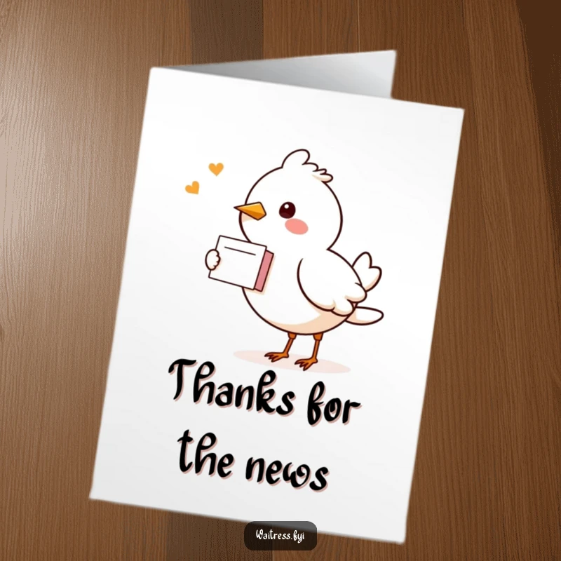 Funny Free Printable Thank You card with a kawaii bird holding a note, delivering a cheerful message of thanks and appreciation.