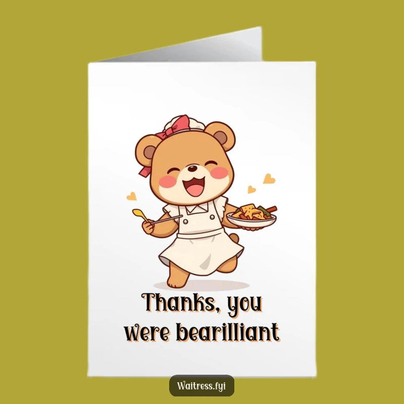 Thanks Free Printable Card: Bear Waitress's Save, Heartfelt DIY Downloadable Gratitude