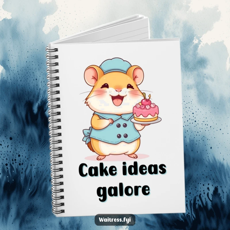 Funny Hamster Waitress Notebook: A perky hamster gleefully presents a tiny cake, perfect for jotting down sweet ideas.