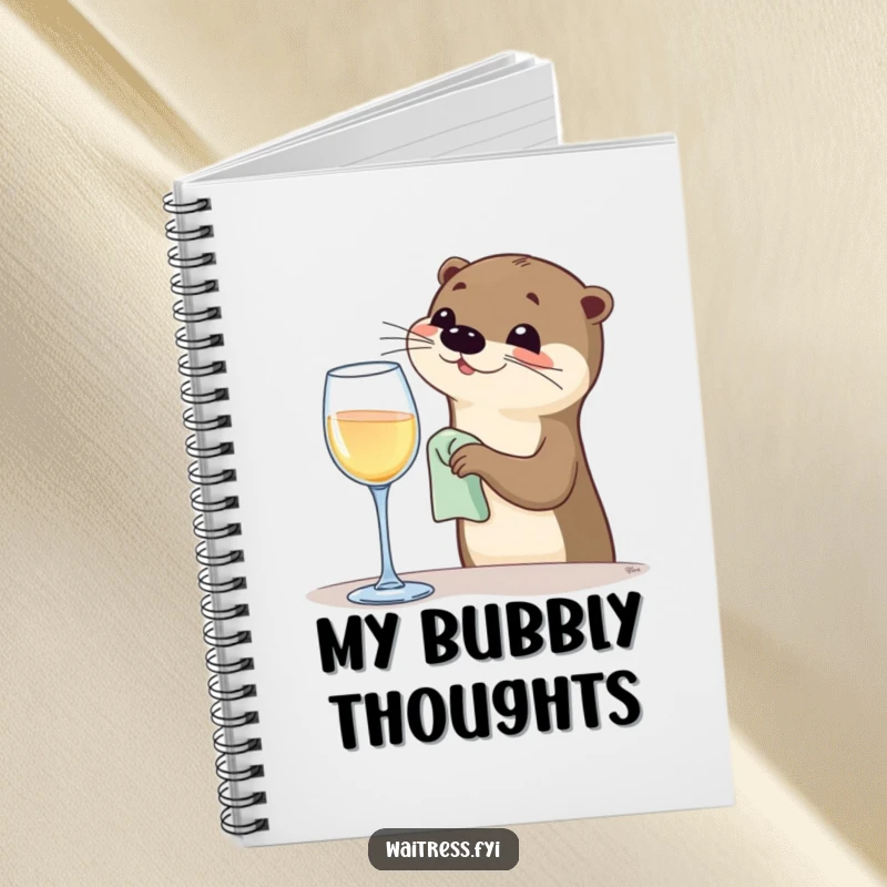 Funny Otter Bartender Notebook with a happy otter polishing a wine glass, great for notes and as a funny gift.