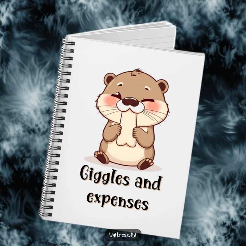 Funny notebook with a giggling otter presenting a bill and a wink, ready to capture your notes.
