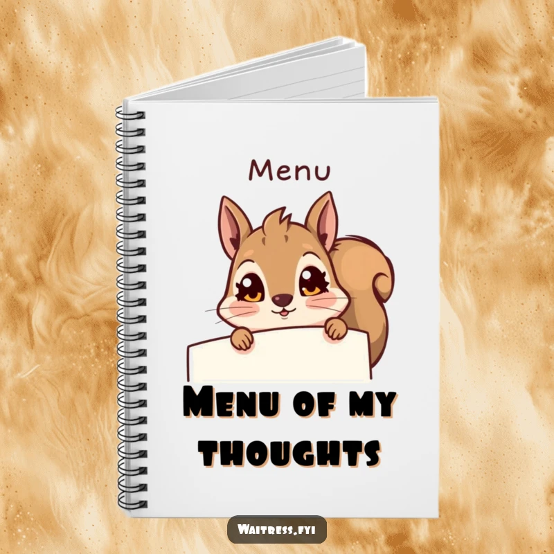 Funny squirrel notebook, featuring a surprised squirrel peeking from a menu. Ideal for taking notes or journaling with humor.