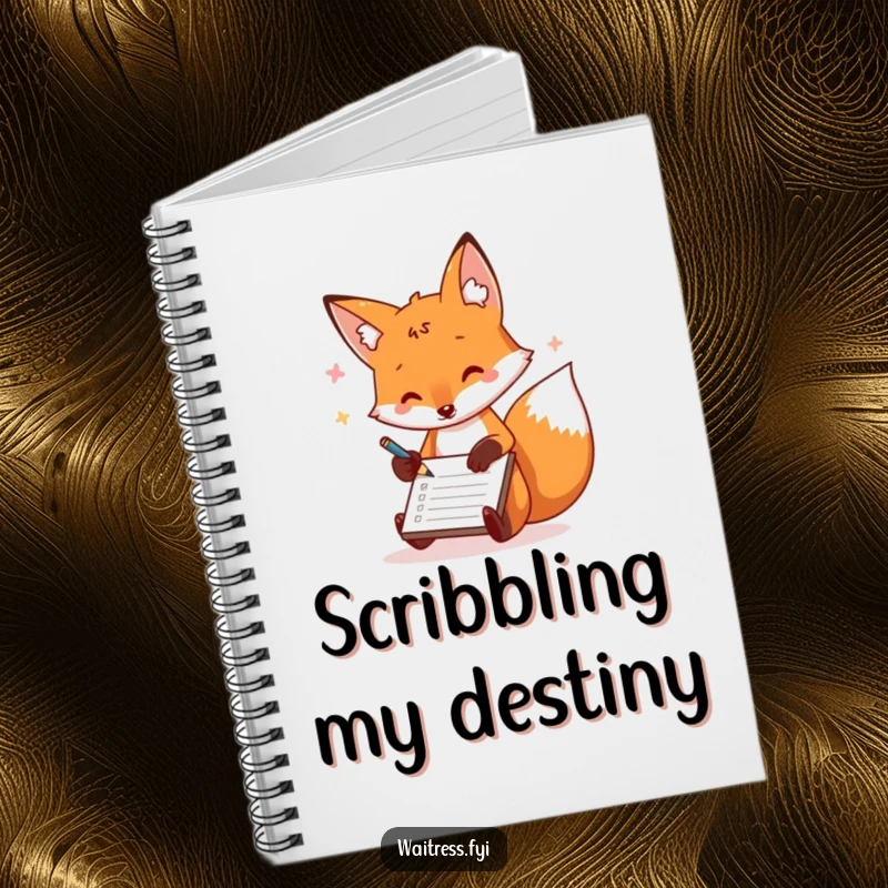 Funny fox order taker notebook with a playful fox scribbling on a notepad, perfect for humorous note-taking.