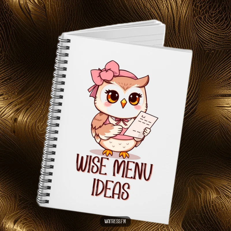 Funny Owl Waitress Notebook: A polite owl with a gentle smile offers a menu, perfect for jotting down wise ideas.