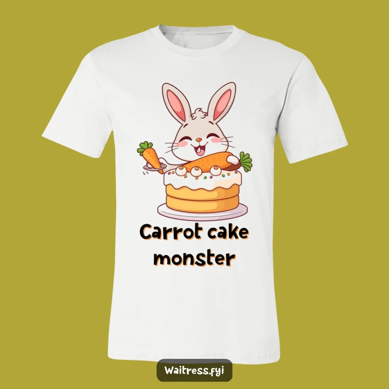 Funny Bunny Baker T-Shirt - Giggling Rabbit Serving Cake, A Whimsical Tee for Fun!