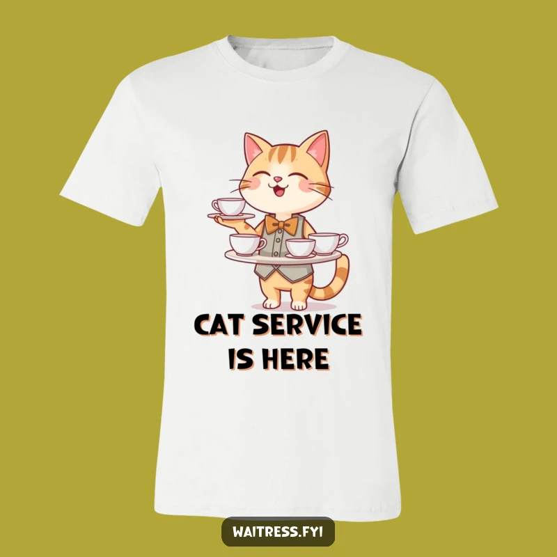 Funny Cat Waiter T-Shirt: Teacup Balancer - Hilarious Gift for Cat Fans