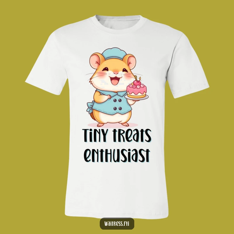 Funny Hamster Waitress T-Shirt: Perky Hamster Presents Cake, Funniest Gift