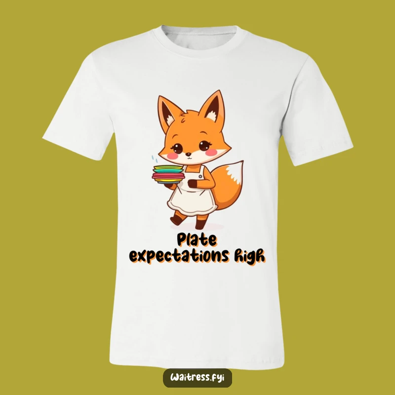 Funny Orange Fox Server T-Shirt: Energetic Waiter Design For Foodie Fun