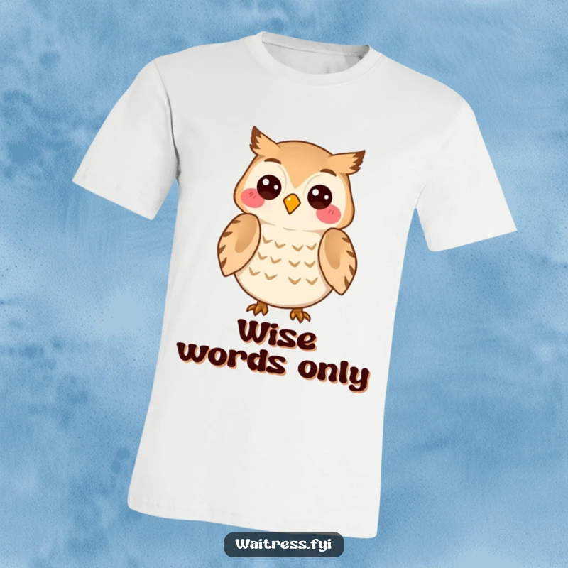 Funny Owl Listener T-Shirt showing a cheerful owl character attentively listening with a knowing smile, representing empathy and understanding.