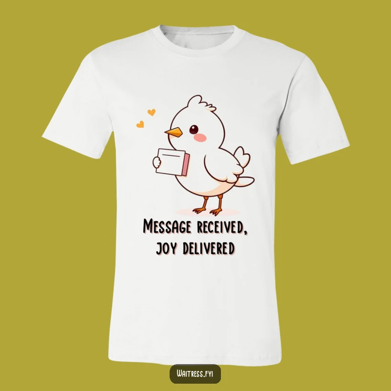 Funny Kawaii Bird T-Shirt: Cheerful Note Delivery Tee - Adorable & Humorous Gift