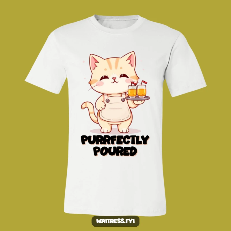 Funny Kawaii Cat Waiter T-Shirt: Adorable Drink Service Humor Gift