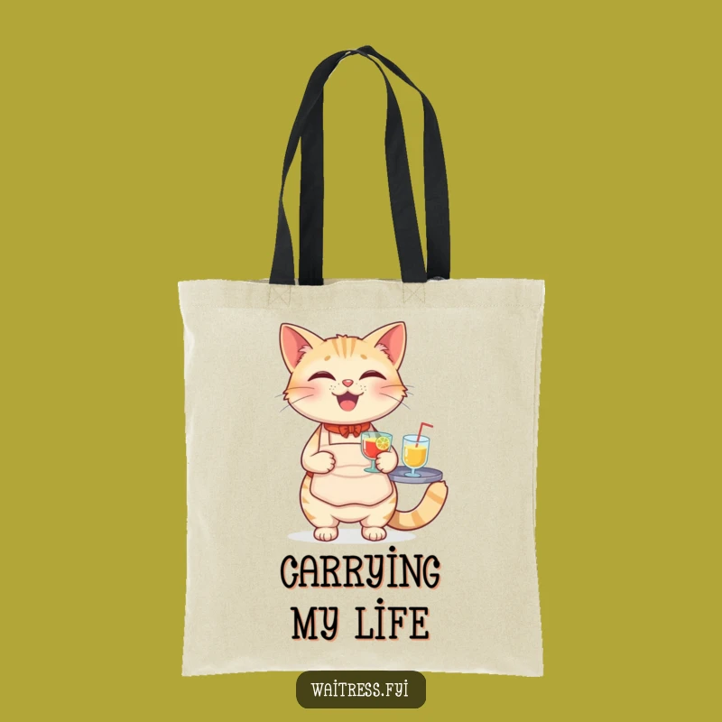 Funny Cat Waiter Tote Bag - Cute Feline Balancing Drinks, A Practical & Funny Gift!