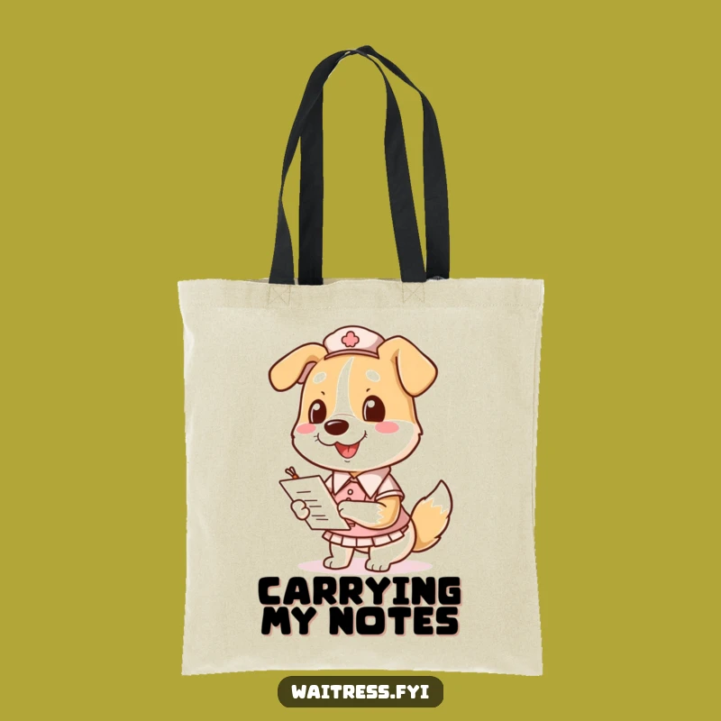 Funny Dog Waitress Tote Bag - Smiling Pooch Taking Orders, A Practical Funny Gift!