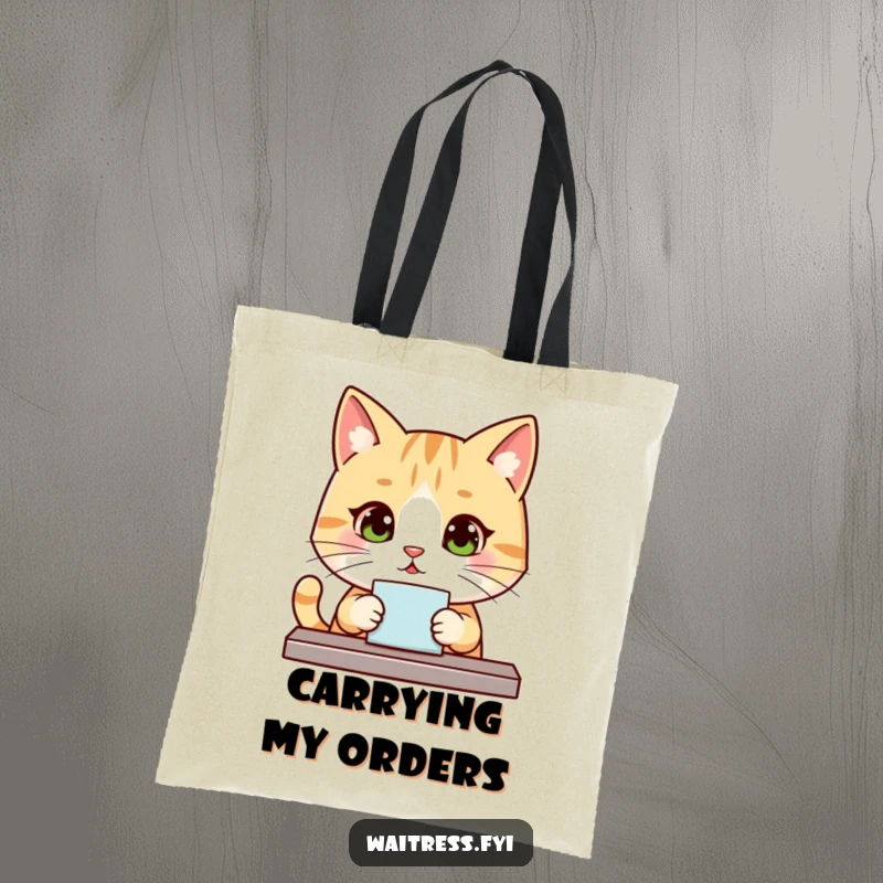 Funny Kawaii Cat Tote Bag: A cute, polite cat taking an order, designed for carrying essentials with adorable style.