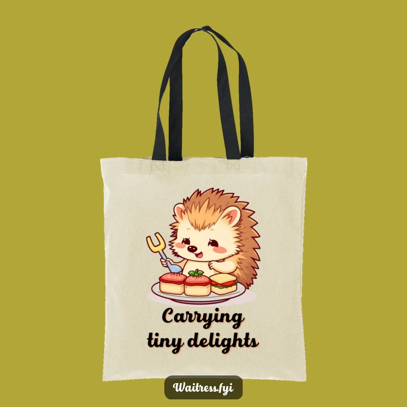 Funny Hedgehog Server Tote Bag: Hedgehog Arranges Sandwiches, Chic Funny Gift