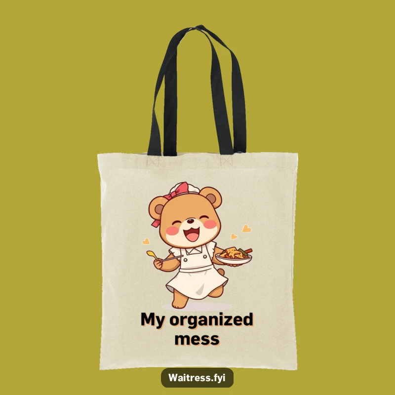 Funny Bear Waitress Tote Bag: Food Saving Carrier, Humorous Restaurant Accessory