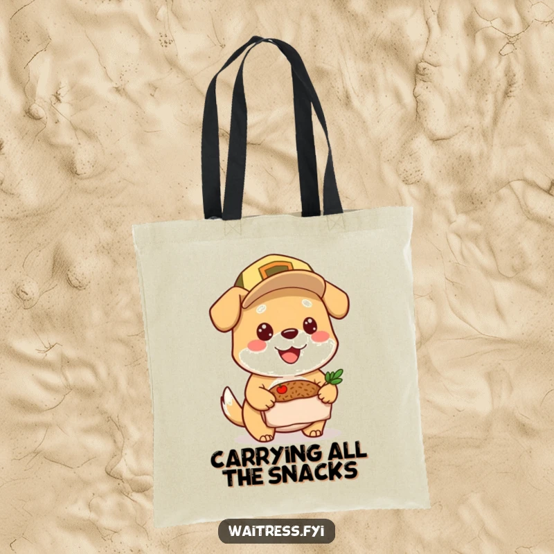 Funny Dog Tote Bag: Cheerful dog in a cap delivering a meal, a humorous and practical accessory, funny gift.