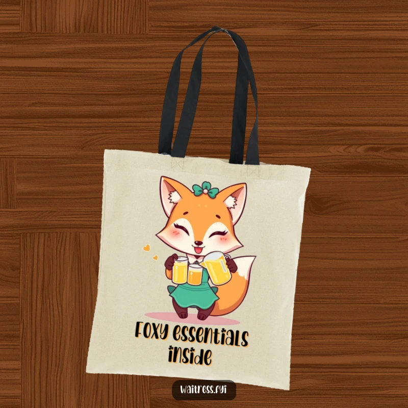 Funny Fox Waitress Tote Bag: Winking fox pouring juice, durable and humorous tote.
