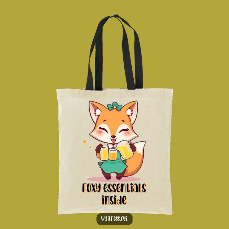 Funny Fox Waitress Tote Bag: Winking Fox Juice Bag, Great Humorous Gift for Shoppers