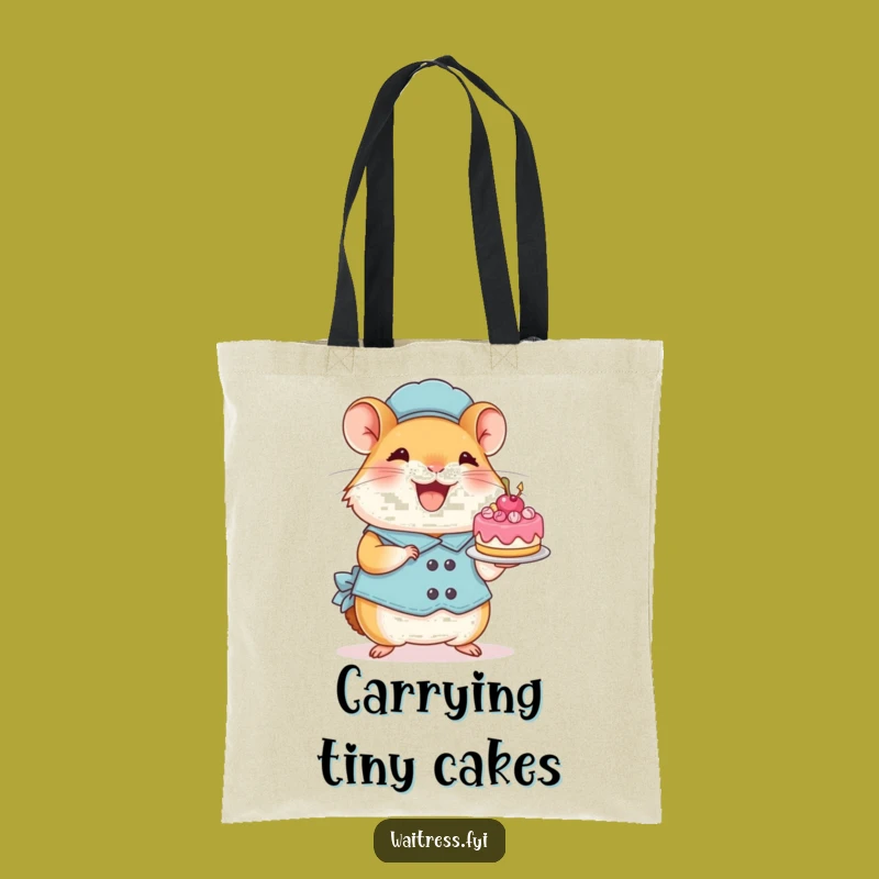 Funny Hamster Waitress Tote Bag: Hamster Presents Cake, Cute Funny Gift