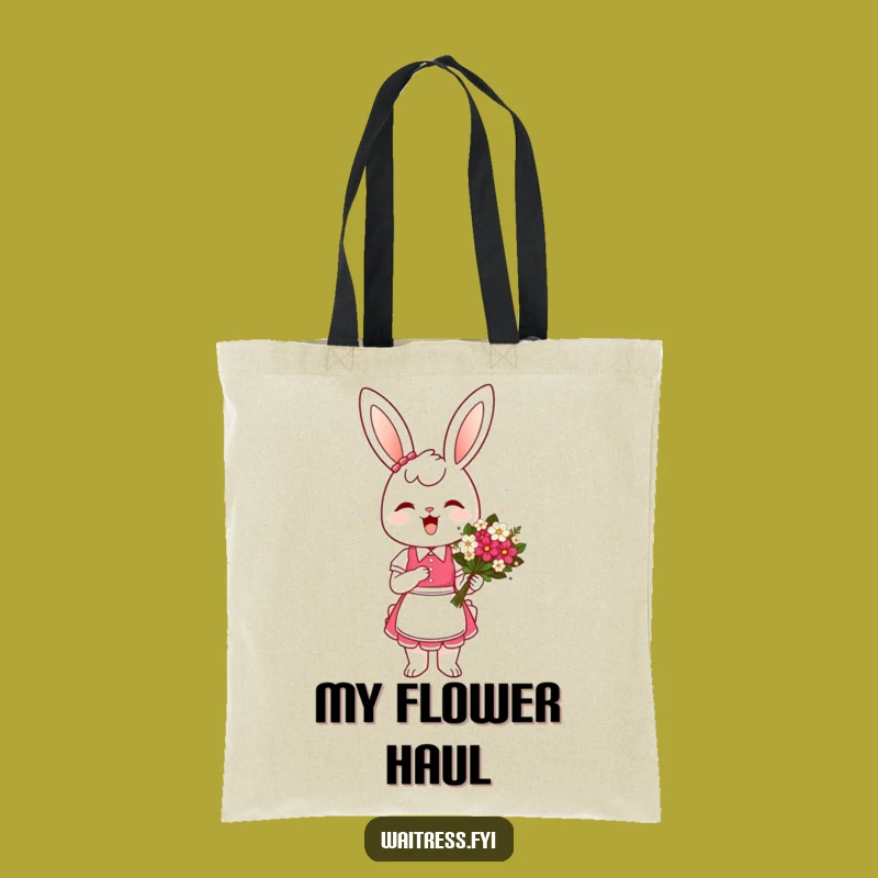 Funny Bunny Waitress Tote Bag: Flower Bouquet Carry-All - Hilarious Bag, Perfect Gift